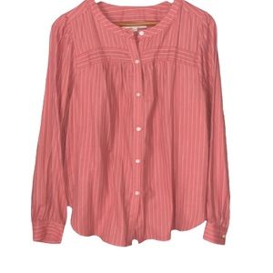 LOFT Desert Rose Pink Pinstripe Cotton Blouse Size XL